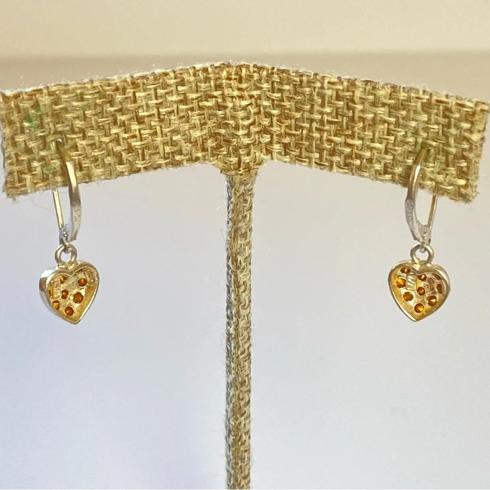 Marsala 925 Dainty Silver Dangling Heart Rhinestone Open Back Leverback Earrings